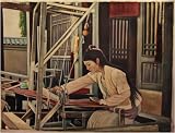 Art of China- Woman Working Traditional Loom -Contemporary Asian Art Oil Painting- Hand Painted