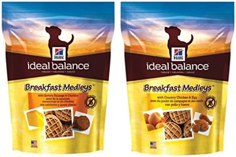 Hill's Ideal Balance Grain Free Breakfast Medleys Adult Dog Treat 2 Flavor Variety Bundle: (1) Ideal Balance Breakfast Medleys With Savory Sausage & Cheddar, and (1) Ideal Balance Breakfast Medleys With Country Chicken & Egg, 8 Oz. Ea. (2 Bags Total)