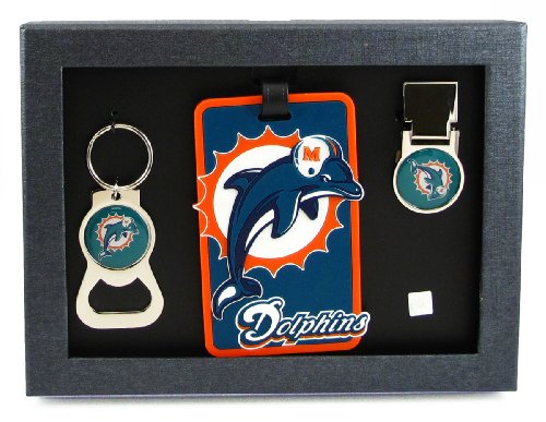 Miami Dolphins - NFL Bottle Opener Key Ring, Luggage Tag, Money Clip Gift Set