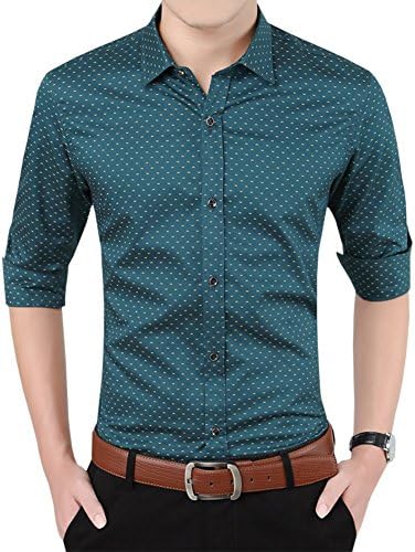 Homleys Mens Casual Slim Fit Long Sleeve Button Down Dress Shirt (Asian 4XL (US X-Large), Green)