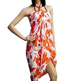 White & Orange Multicolor Sarong Beach Pareo Wrap