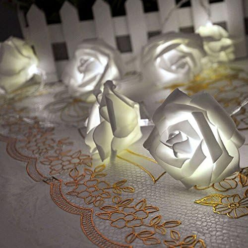 Cellrizon 2.2m 20led Rose Flowers String Lights, Clear Cable Bedroom Wedding, Party Christmas Decoration Solar/Battery LED Light (white)