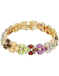 18k Gold Over Sterling Silver Multi-Gemstone Triple Strand Floral Bracelet
