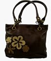 Bewitched Accessories Brown Leather Bag With Suede Flower Applique Detail