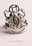 Luos Beautiful feng shui coins Money Frog Sterling Silver Ring with Clear Cystals - Sr016