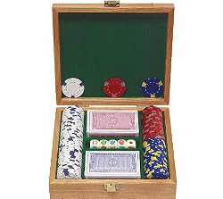 100 13 gm Pro Clay Casino Chips w/Beautiful Solid Oak Case (fls)