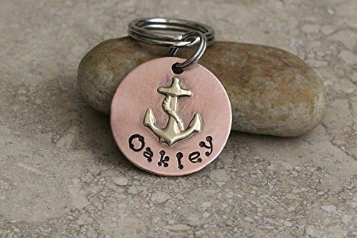 Nautical anchor pet tag or key chain made of pure copper and brass soldered and handmade at time of order 1 inch size