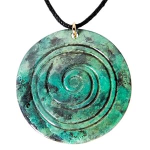Spiral pompeii patina Pendant Necklace on adjustable natural fiber cord