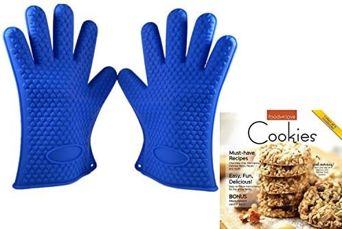 {3 Piece Bundle} - Silicone Heat Resistant Non Slip Barbecue Grill Gloves + Foods We Love Recipe Book (Cookies)