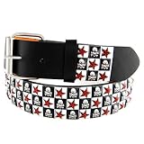 SKULL AND STARS STUDDED BLACK LEATHER BELT WITH BUCKLE Medium (34-36)
