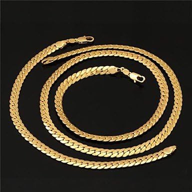 Men's High Quality 18K Gold Plated Figaro Chunky Chain Necklace Bracelet Set 6MM 55CM With 18K Stamp