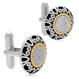 Men's 18k Gold Plated Sterling Silver Enamel Domed Diamond Cuff Links (1/5 cttw, I-J Color, I3 Clarity)
