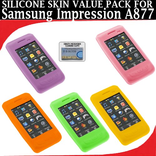 Silicone Skin 5 pc. Value Pack for your Samsung Impression A877 (Purple, Light Pink, Yellow, Orange, Green) Bonus DBRoth Microfiber Cleaning Cloth Included