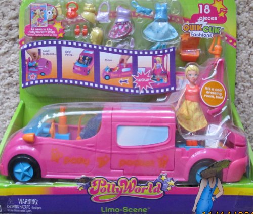 Polly Pocket POLLY WORLD LIMO SCENE Car w LIMOUSINE, POLLY Doll & 18 Pieces (2006)