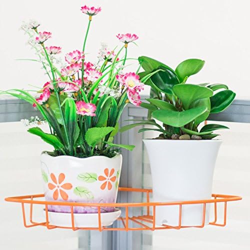 Iron Wire Outdoor/Indoor Plant Caddy, Patio Fence Deck Porches Railing Shelf Flower Pots and More Holder, Space-Saving Office Cubicle Grid Works Sundries Storage Rack, No Screws Required (Orange)