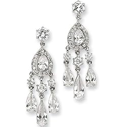 Sterling Silver Cubic Zirconia Dangle Post Earrings by Cheryl M