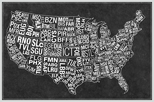 USA Airports Abbreviation Code Grey Poster 18x12