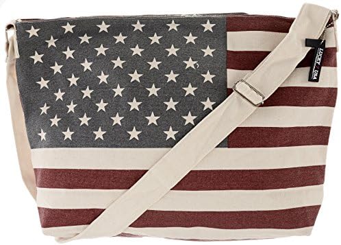 Lucky Beach Women's Canvas Adjustable Shoulder Strap USA Flag Beach Day Bag