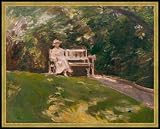 Framed picture: Max Liebermann, Die Gartenbank, 71 x 56 - Wood Corum S: Gold