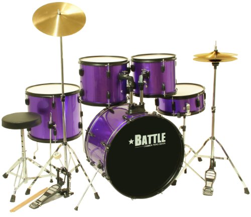 Purple 5 Piece Drum Set with Cymbals Stands Hardware Stool and Sticks Full Adult Size Complete