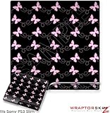 Sony PS3 Slim Skin - Pastel Butterflies Pink on Black