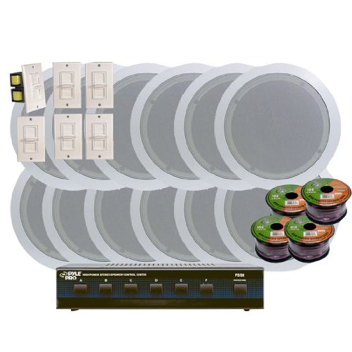 KTHSP126 - 6 Room In-Ceiling 6'' Home Speaker System w/6 Volume Controls Knob  &  Selector