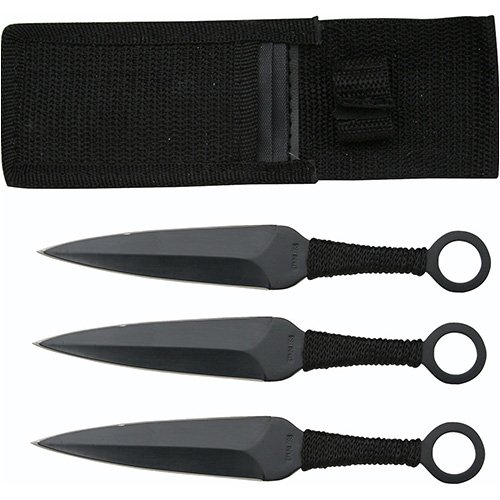 Three Piece Black Ninja Kunai Dagger Set 6 1/2 Inch