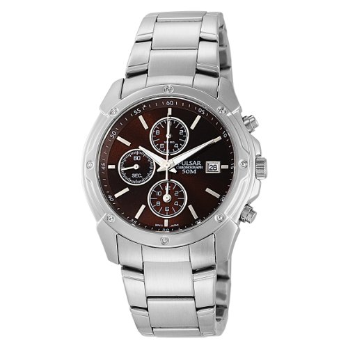Pulsar Men's PF8335 Chronograph Brown Dial Stainless Steel Watch
