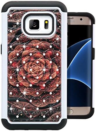 Galaxy S7 Edge Case, S7 Edge Case, ArtMine Rose Floral Dual Layers (Studded Rhinestone Hard Shell &amp; Soft Silicone TPU) High Impact Shockproof Durable Cover Case for Samsung Galaxy S7 Edge - Black