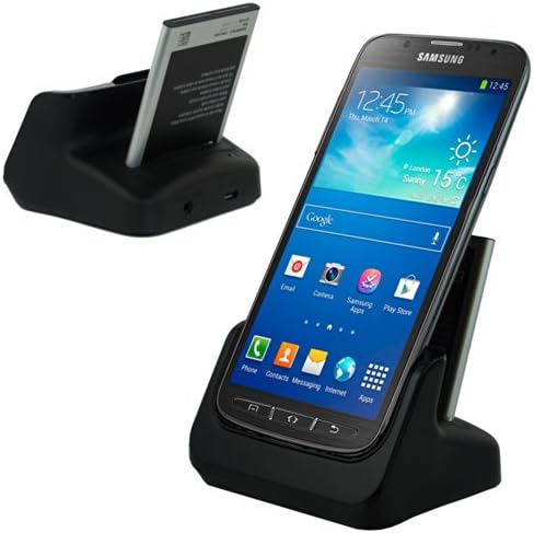 VersionTech Black Desktop 3 in 1 Data Sync Charger Dock Docking Station Cradle Stand Charger + Spare Extra Battery Charger Slot For Samsung Galaxy S4 IV i9500 (Case Adapter - Charging Your Phone With or Without Case)