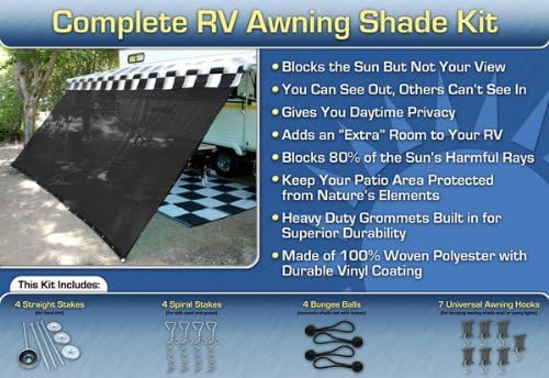 Black RV Awning Shade Net Complete Kit 12 x 20 RV Awning Shade Kit
