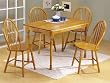 5pc Oak Finish Wood Dining Table & 4 Windsor Chairs Set