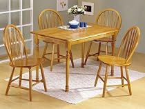 5pc Oak Finish Wood Dining Table & 4 Windsor Chairs Set