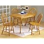 5pc Oak Finish Wood Dining Table & 4 Windsor Chairs Set