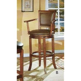 Walnut finish wood swivel bar stool with arms and vinyl padded seats by AMBfurniture