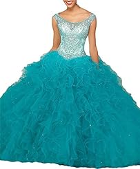 Scoop Neck  Crystal Lace Quinceanera Dress  With Ruffles