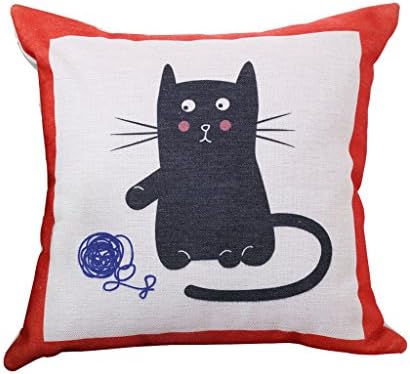 InTheHouse Cotton Linen Decorative Cushion Cover for Sofa Playing Black Cat 18''X18'' Set of 3