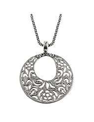 Sterling Silver Round Mondern Filigree Pendant with Oxidized Cornea Chain (18")