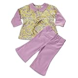 SnoPea - Newborn and Infant Girls Paisley Long Sleeve Smock Pant Set, Purple, Yellow
