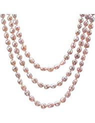 HinsonGayle AAA Handpicked Ultra-Luster Naturally Pink Free-Form Baroque Cultured Pearl Rope Necklace (Extreme Baroque Collection, 65")