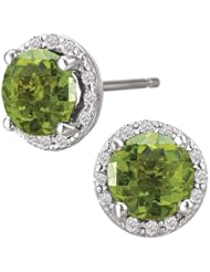 Tivolia Collection 14k White Gold Round Peridot and Diamond Halo Earrings