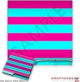 Sony PS3 Slim Skin - Kearas Psycho Stripes Neon Teal and Hot Pink