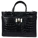 Black Patent Finish Croc Effect Shell Body Work Briefcase / Laptop Bag