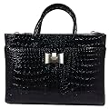 Black Patent Finish Croc Effect Shell Body Work Briefcase / Laptop Bag