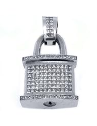 14k White Gold Invisible Diamond Lock Pendant 5.65 Carats