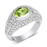 Majestic 1.25 carats total weight Oval Shape Checker Board Peridot & White CZ Size 8 Gemstone Ring in Sterling Silver