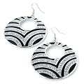 Large Crystal Round Drop Pierced Earrings Silver & Black