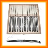 Laguiole Dubost – 12 STEAK KNIVES – in HEAVIER 25/10 ALL STAINLESS STEEL (authentic French table flatware setting for 12 people – high quality – dishwasher safe – direct from France)
