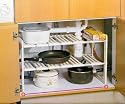 Under Sink Storage Shelf- Large- Customizable- Goes Around Drainpipes. For Kitchen or Bathroom