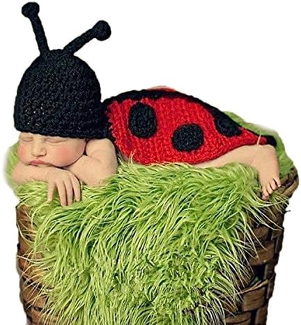 Deobox Cute Caterpillar Baby photo props Handmade Crochet Beanie Custume set Red Black